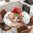 thumbnail image 2 of Cat Flower Floral Round Tablecloth 55-60 Inch Round Fitted Table Cloth with Elastic Edge, Watercolor Wildflowers Blooms Spring Waterproof Table Cover Protector for Outdoor Picnic Party Dining, 2 of 6