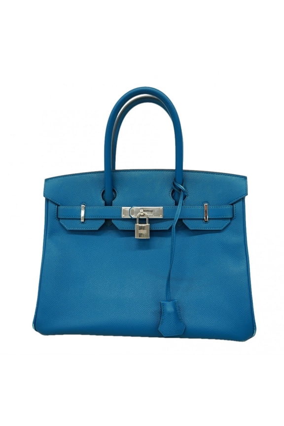 Pre-Owned Hermes Birkin 30 Epsom Blue Izmir Handbag, Q Stamp, Ladies