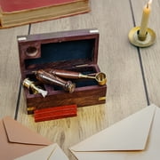 TreasureGurus Vintage Antique Brass Wax Seal Stamp Set Seals Kit Spoon Sticks Burner Wood Box