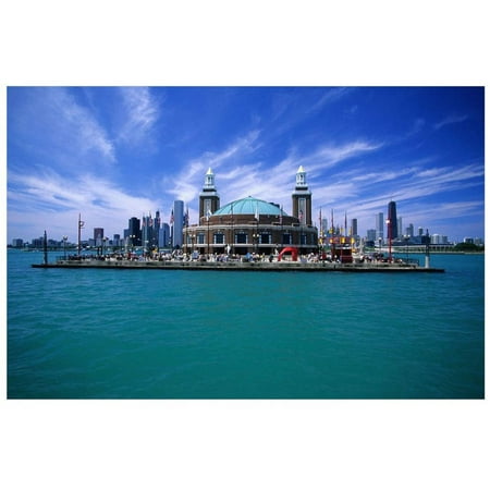 Chicago, Navy Pier And Chicago Skyline From Lake Michigan by Eazl