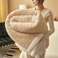thumbnail image 4 of Fleece Throw Blanket 59x40in Soft Warm Fluffy Upgraded Polyester Striped Decorative Giftable Cream Solid Color Blanket Lightweight Breathable Cozy for Couch Sofa Camping 1pc, 4 of 6