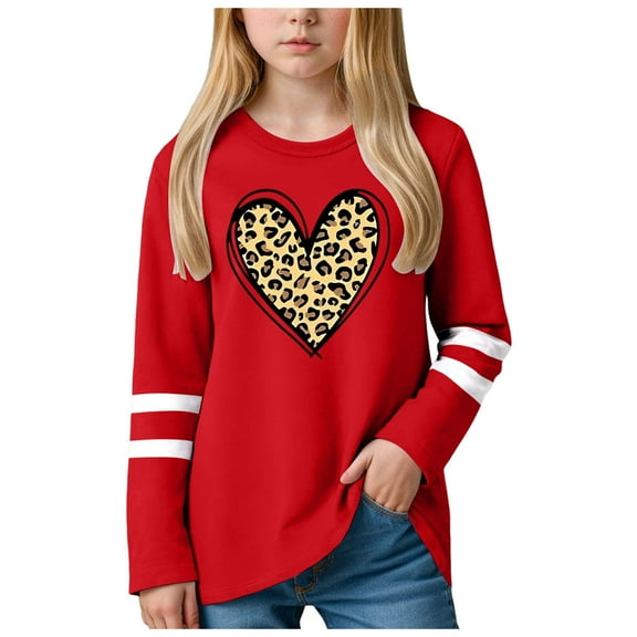 Ketyyh-chn99 Girls Long Sleeve Shirts Kids Soft Tunic Tops T-Shirts Cute Heart Grpahic Tee Tops for 13-14 Years,Wine