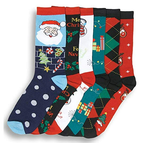 6 Paires de Chaussettes de Noël, Imprimées Amusantes Colorées Festives, Chaussettes Crew pour Femmes Design Fantaisie Douces (Noël 1), 43719