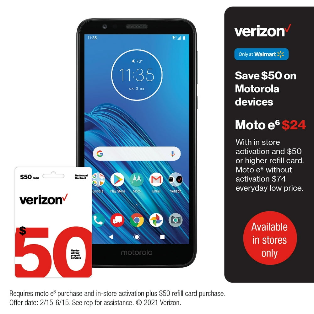 Verizon Wireless Motorola Moto E6 16GB Prepaid Smartphone, Black