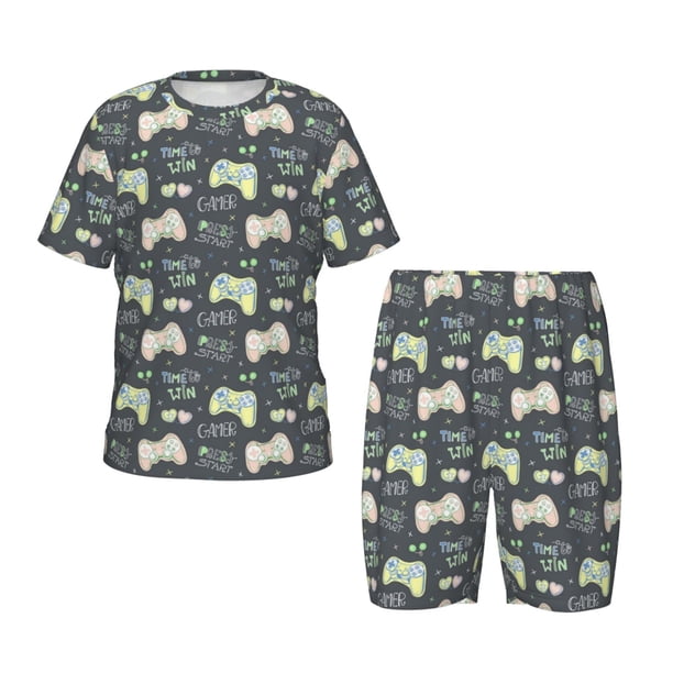 Fotbe Gamers Pijama Estampada de 2 Piezas para Niños – Ropa de Dormir de Manga Corta Cómoda para Niños y Niñas, Camiseta y Shorts de Algodón-Small