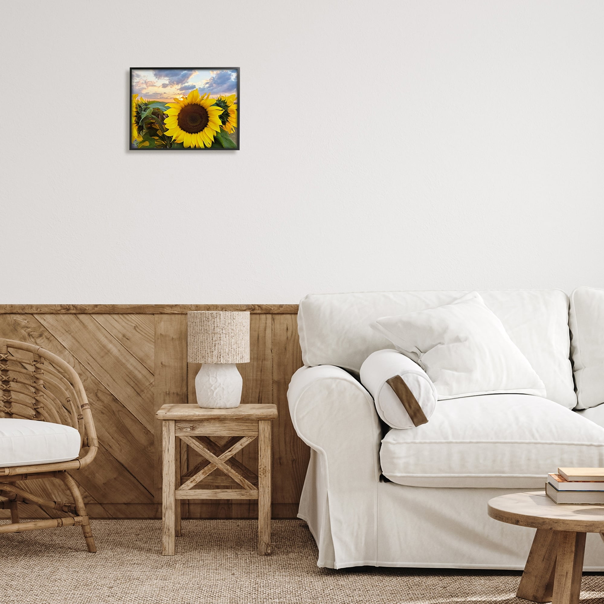 Stupell Industries Bright Yellow Sunflowers Blooming Warm Sunrise Sky Framed Wall Art, 14 x 11, Design by Kali Wilson