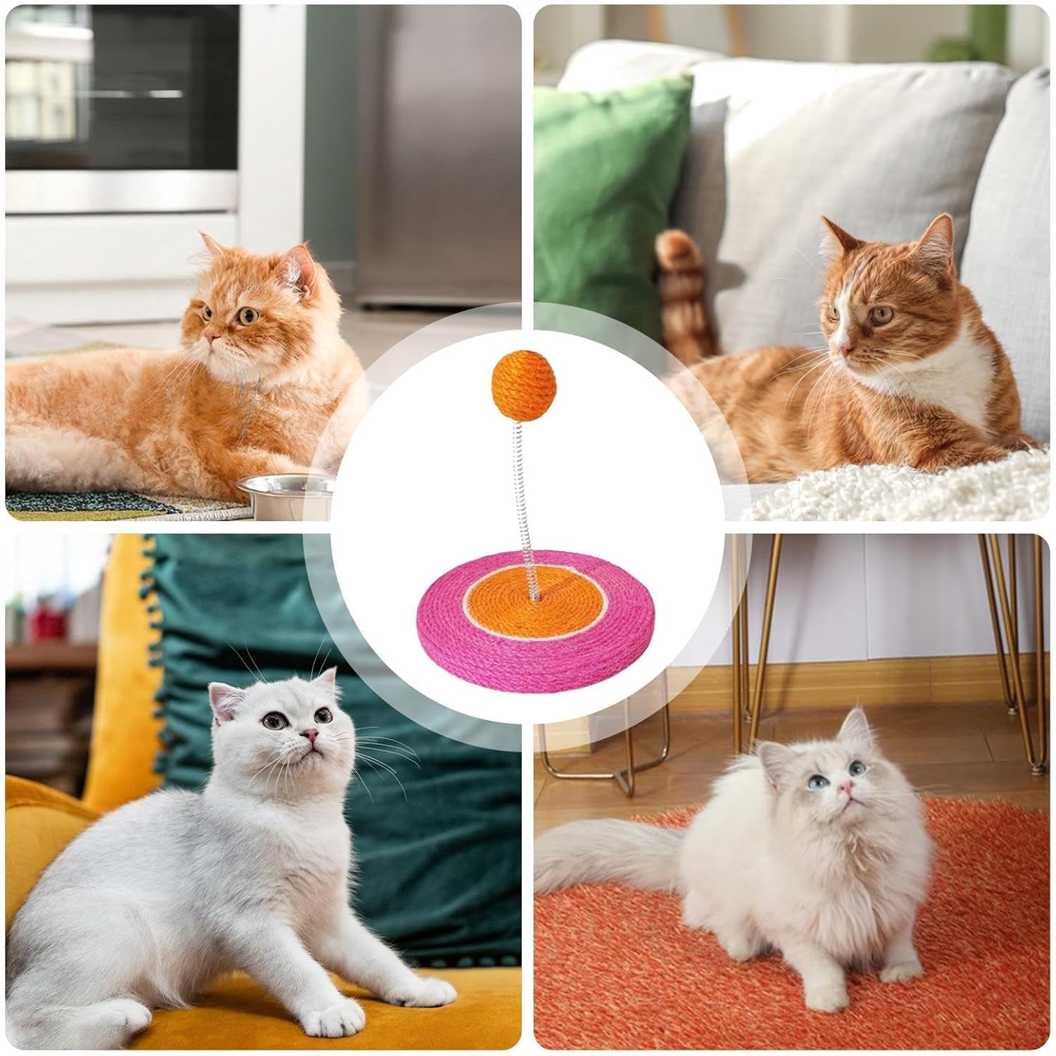 Sisal Cat Scratcher with Rolling Ball, Durable Interactive Toy, Indoor for Cats