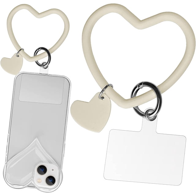Silicone Heart Loop Lanyard, Universal Phone Case Anchor with Key Chain Holder - Beige Beige