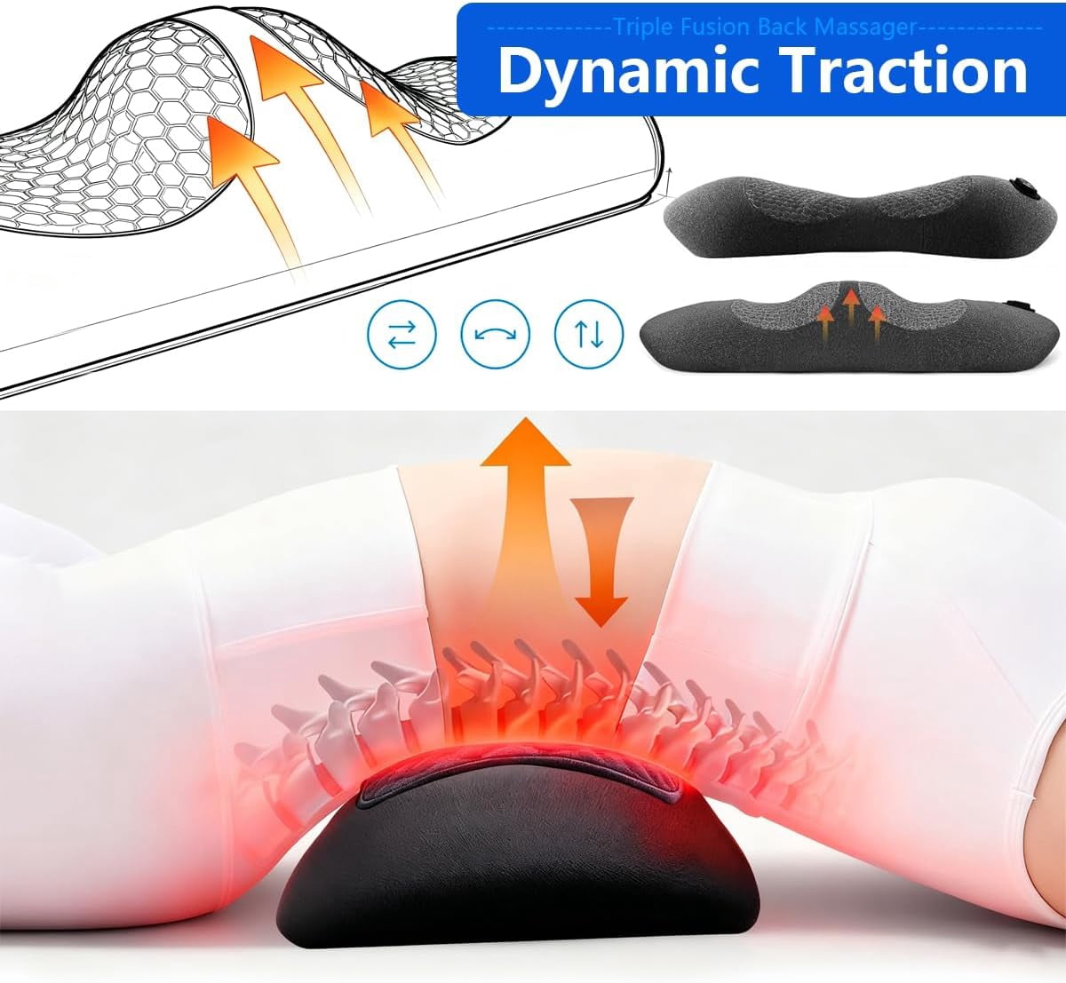 Electric 3 in 1 Back Massager with Heat, Traction and Vibration, Deep Tissue Back and Waist Massager for Neck, Shoulder and Lower Back Relaxation