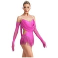 thumbnail image 4 of Sholeno Tassel Latin Dance Dress for Women's Rhinestone Fringe Tassel Salsa Ballroom Dancing Dress with Gloves Hot Pink M, 4 of 7
