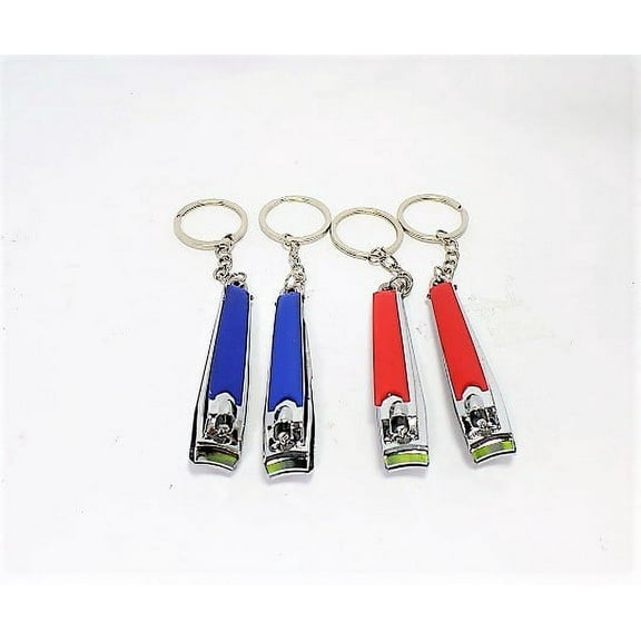 Set of 4 Stainless Steel Nail Clippers with a Keychain Attachment - Blue/Red