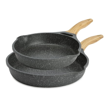 The Pioneer Woman Charcoal Speckle 2-Piece Prairie Signature Cast Aluminum Fry Pan Set, 10" & 12", Dishwasher Safe