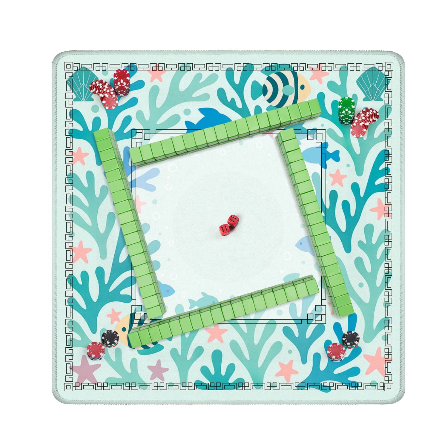 Mahjong Mat 31.5" x 31.5" Colorful Coral Reef Fish Soft Pastel Tones Anti-Slip and Noise Reduction Symmetry Design Mahjong Tiles Table Cover for Dominoes Poker Card Board and Tile Games