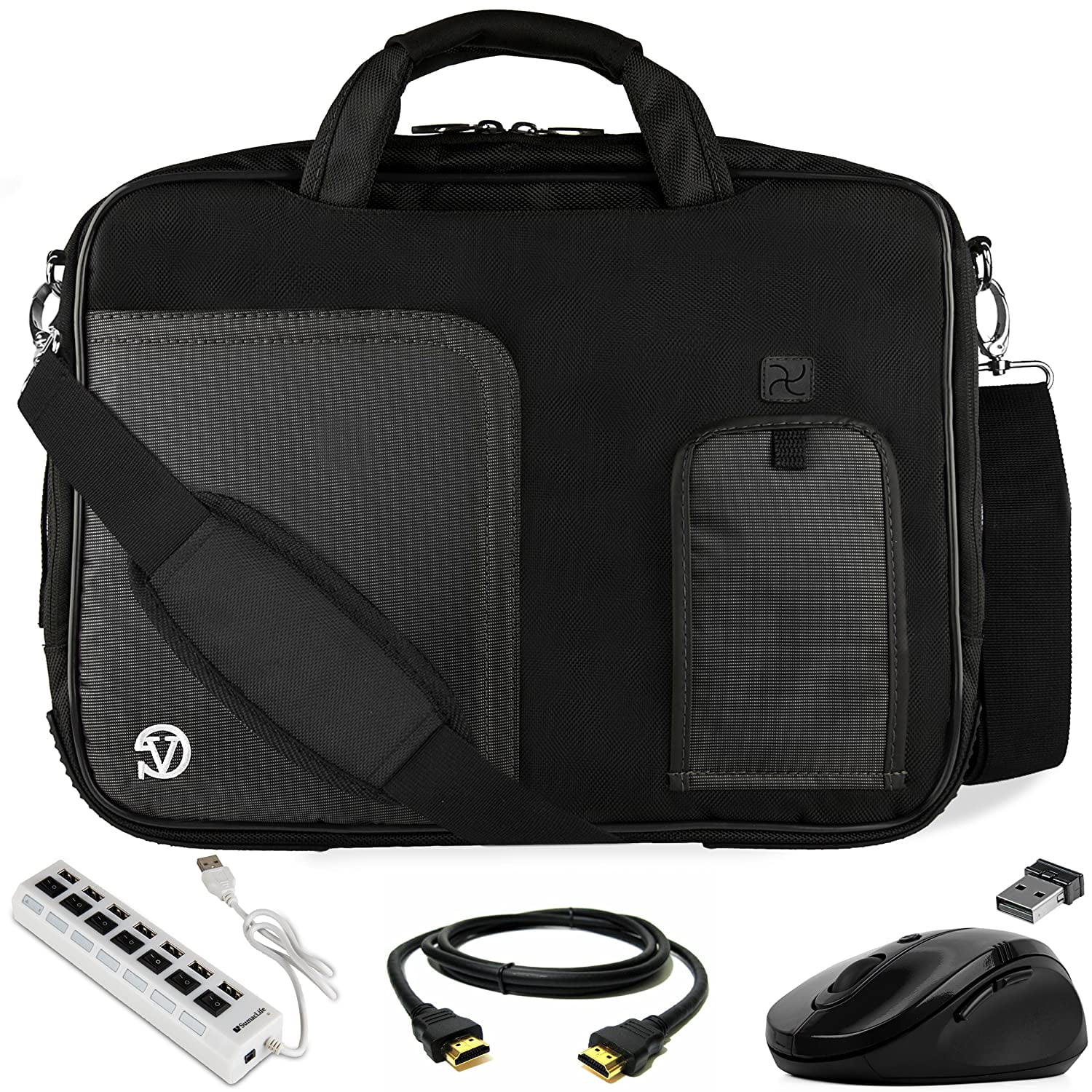 Black Laptop Bag, HDMI Cable, Mouse, USB Hub for HP Pavilion Envy Spectre x360 ChromeBook Stream