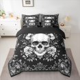thumbnail image 2 of jejeloiu Spooky Gothic 7-Piece Twin Bedding Sets,Skull Flower Pattern Bedding Comforter Set,White Gray Black Sheet Sets For Men Women,Super Cozy Room Decor Reversible, 2 of 8