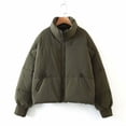 thumbnail image 1 of Chaqueta de algodón cálida y sencilla con cuello alto, informal, urbana y versátil para mujer, 1 of 6