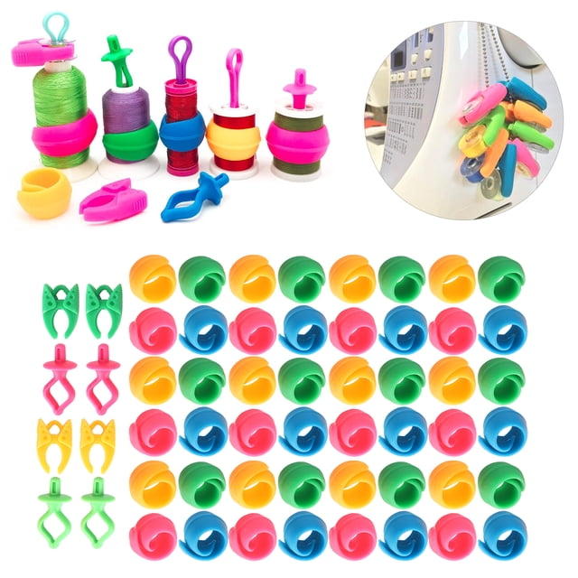 Hilitand Bobine de Fil Câlins, 56 Pcs Bobine Fil Câlins Support en Silicone Pinces Pinces Bobine Câlins Outils de Broderie, Bobine Fil Câlin Câlins