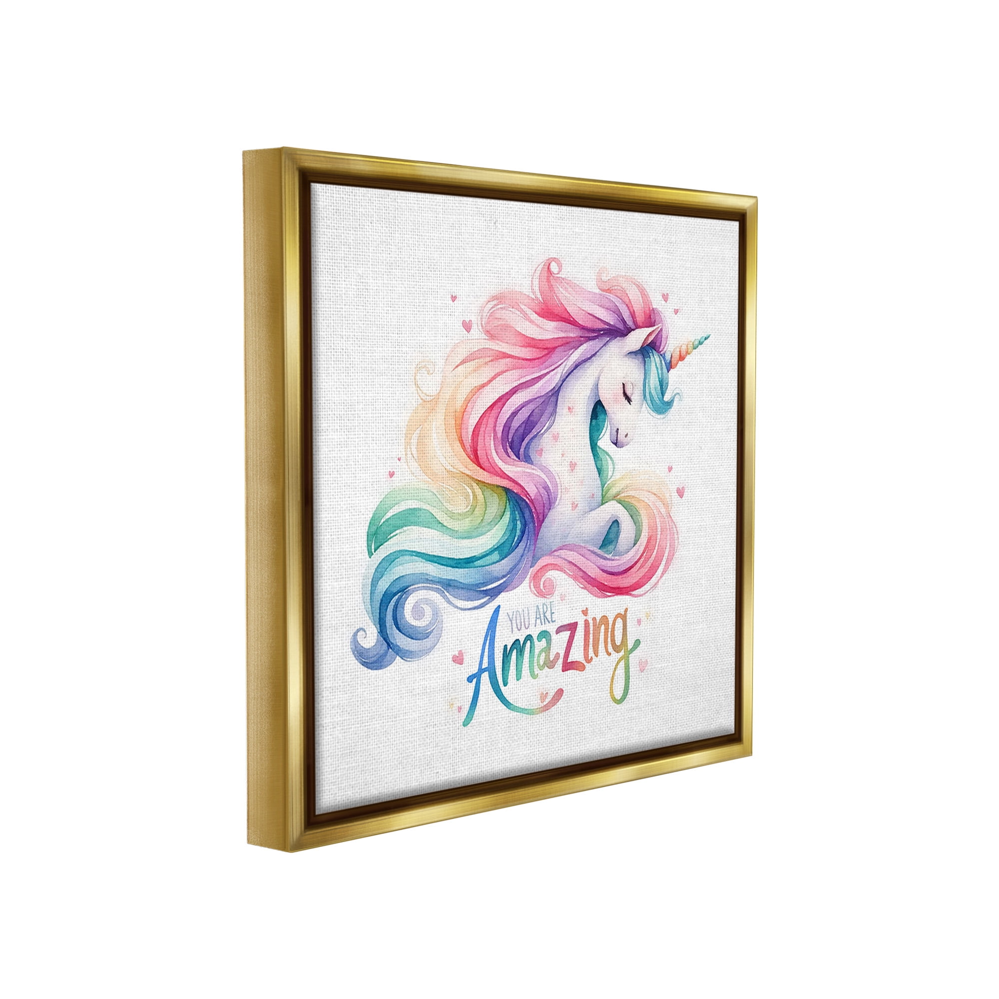 Stupell Industries You Are Amazing Unicorn Fairy Tales & Fantasy Painting Gold Floater Framed Canvas Art Print Wall Art, 18 x 18