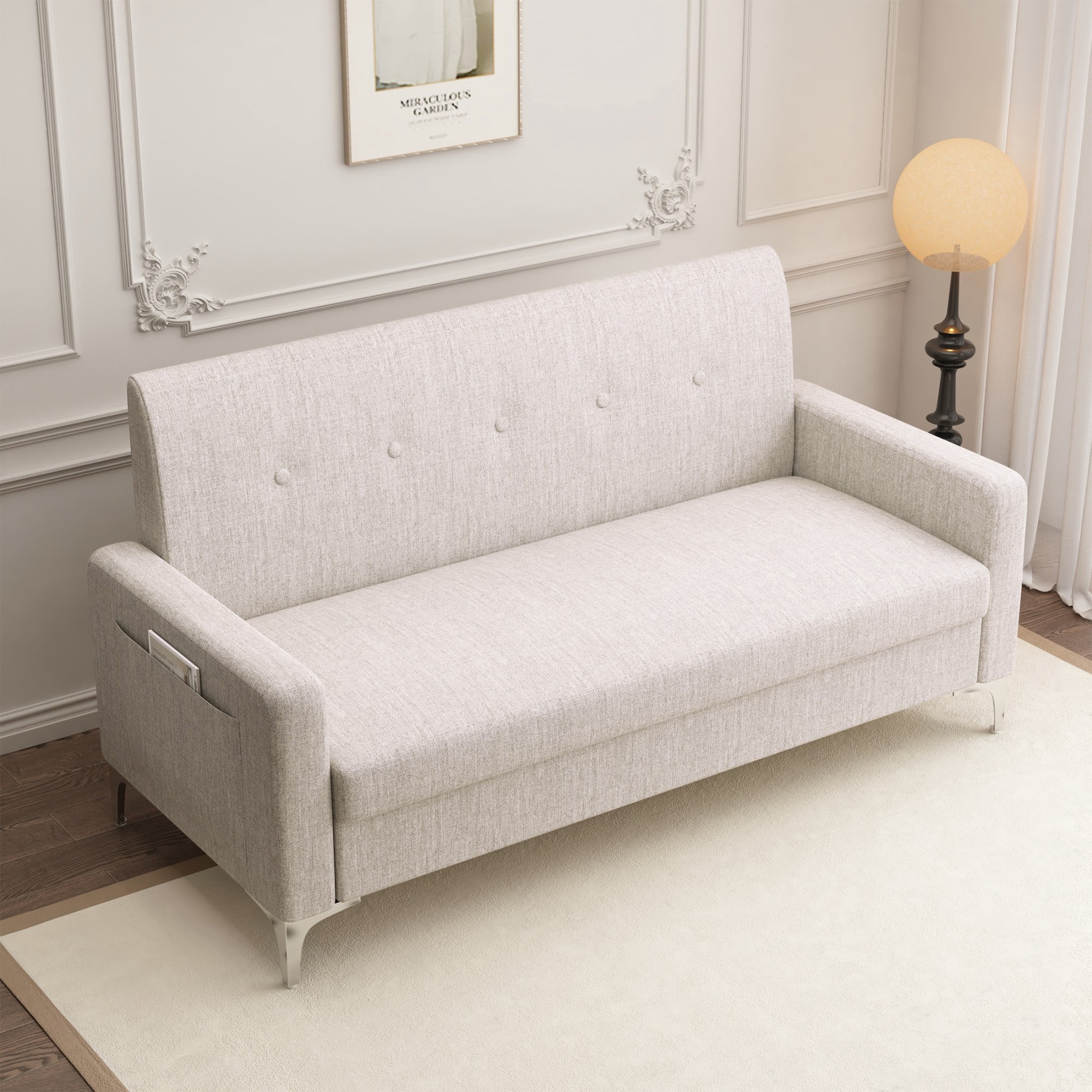 Aukfa Loveseat Sofa Couch with Storage Underneath, Small Couch for Bedroom, Living Room, Dorm, Beige