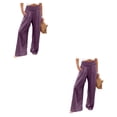 thumbnail image 3 of Sonducket Señoras Verano Primavera Pantalones Bolsillos Largo Suelto Casual Pierna ancha Cintura alta Moda elástica para ropa de calle Púrpura Púrpura L 2piezas, 3 of 6