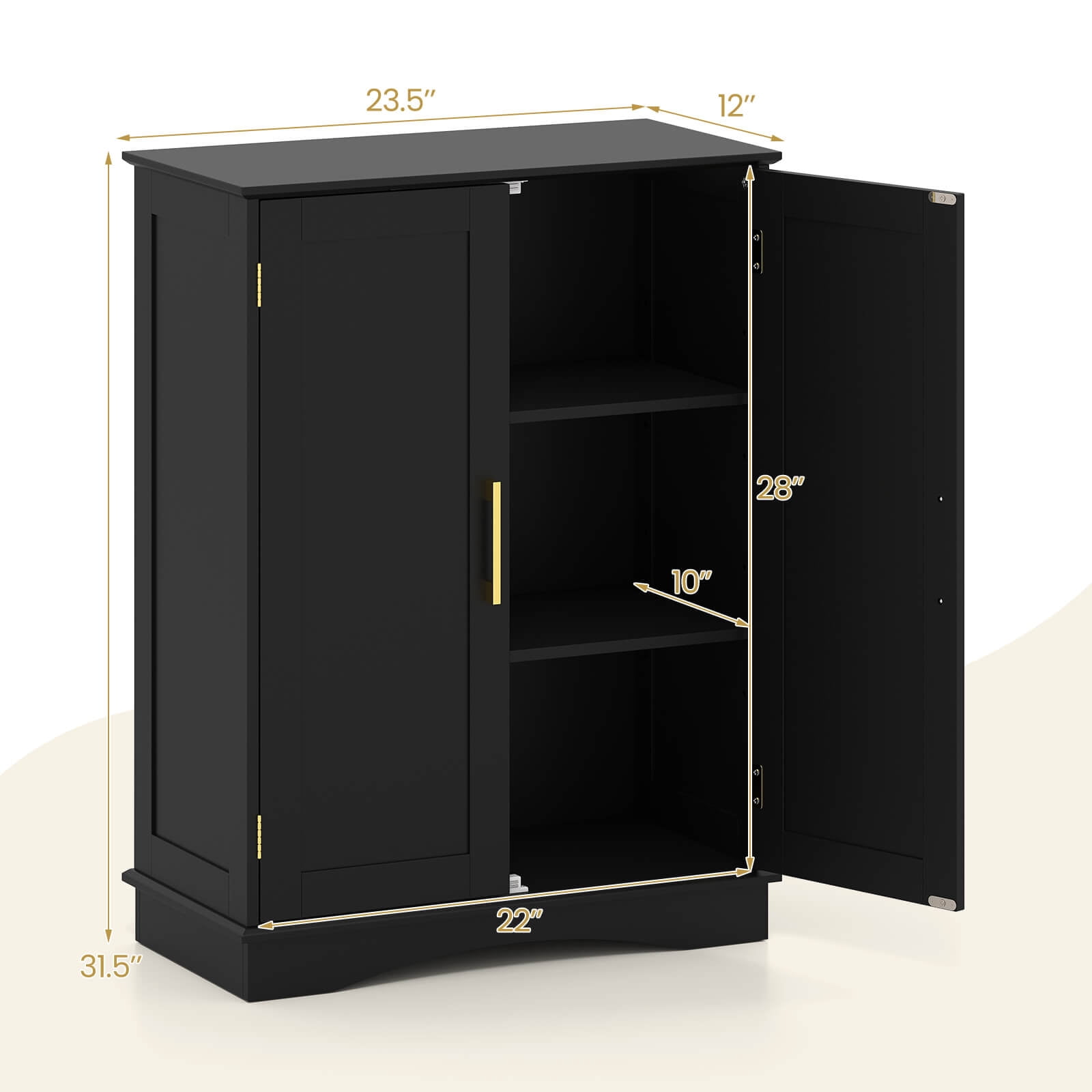 Costway Floor Storage Cabinet Modern Storage Organizer with Adjustable Shelves &2 Doors