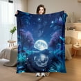 thumbnail image 2 of Night Scene Trees Reflection Starry Sky Cozy Flannel Blanket For Sofa Bed Travel Camping Living Room Office Chair Soft Warm Comfortable Polyester Gift For Family Or Friends, 2 of 10