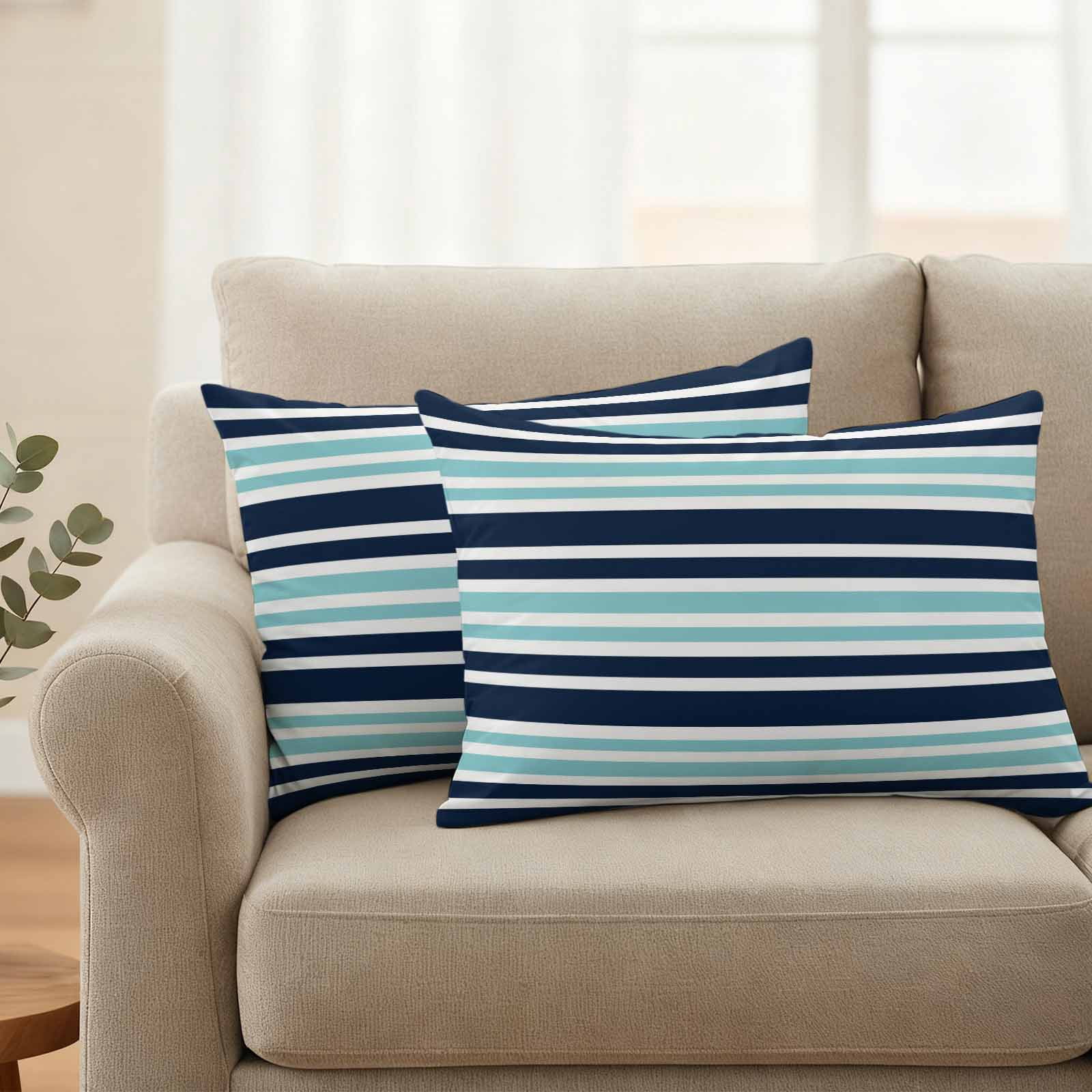 Outdoor Waterproof Pillow Covers Nautical Navy Blue Contrast Stripe Decorative Throw Pillow Protectors,Pillowcase Cushion Cases for Patio Sofa Garden Couch,20x12in,Pack of 2