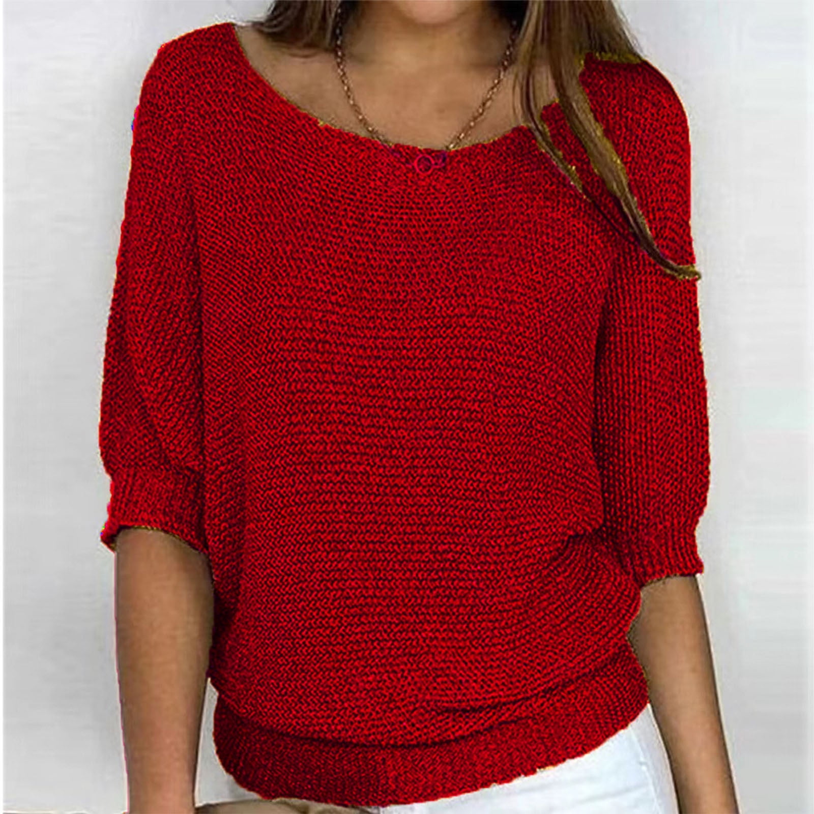 ZyeKqe Scoop Neck Sweater for Women 3/4 Sleeve Fashion Baggy ZyeKqe Scoop Neck Sweater for Women 3/4 Sleeve Fashion Baggy