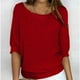 thumbnail image 2 of Suéteres Umfun para mujer, sueltos, informales, de punto, lisos, estampados, cuello redondo, manga 3/4, suaves al tacto, ligeros, rojos, talla 3XL, 2 of 5