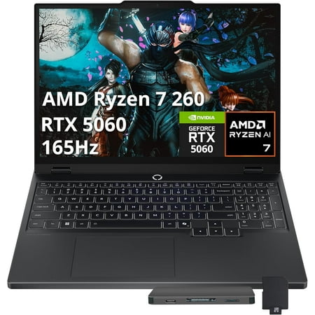 Lenovo Legion 5 15.1" WQXGA 165Hz Gaming Laptop, AMD Ryzen 7 260, 16GB RAM, 512GB SSD, NVIDIA GeForce RTX 5060 GDDR7, 24-Zone RGB Backlit Keyboard, Win 11 Pro, Black, 1TB Docking Station Set