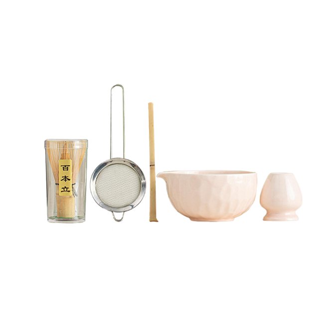 5 piezas Matcha Set Bowl de cerámica con de soporte japonés Ceremonía de té Utensilios de fabricación de té Herramientas Rosa