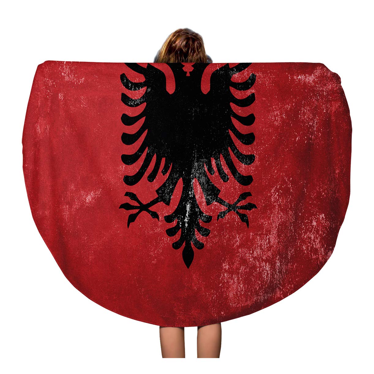 KDAGR 60 inch Round Beach Towel Blanket Canvas Albania Albanian Flag on