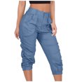 thumbnail image 2 of IDALL Cargo Pants Women Capri Pants Rrousers Loose Casual Pants Pants Cropped Foot Pocket Beam Shorts Pants Hiking Pants Women Summer Pants Blue L, 2 of 4