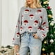 thumbnail image 3 of Suéter de punto de Papá Noel navideño para mujer, jersey divertido de manga larga con cuello redondo para otoño invierno gris XL, 3 of 9