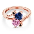 thumbnail image 3 of Gem Stone King 18K Rose Gold Plated Silver Blue Created Sapphire Pink Moissanite and Black Diamond Ring for Women (1.63 Cttw, Heart Shape 6MM, Gemstone September Birthstone, Size 8), 3 of 6