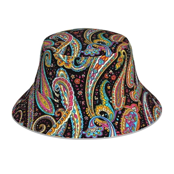 Kll Watercolor Romantic Paisley Bucket Hat for Women Men Packable Travel Beach Sun Hat Outdoor Rave Accessories Reflective Fisherman Cap
