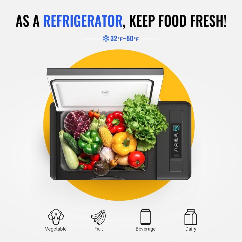 BougeRV Portable Car Refrigerator 30 Qt, 12 Volt Refrigerator Portable Freezer Compressor Cooler with -7℉~50℉ Cooling Range, 12/24V DC 110~240V AC for RV Truck Vehicle Boat Outdoor & Home Use Black