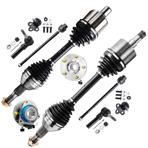 Detroit Axle - Front 10pc CV Axles Suspension Kit for Chevy Impala Monte Carlo Pontiac Grand Prix Buick LaCrosse, Lower Ball Joints Tie Rods Wheel Bearing Hubs