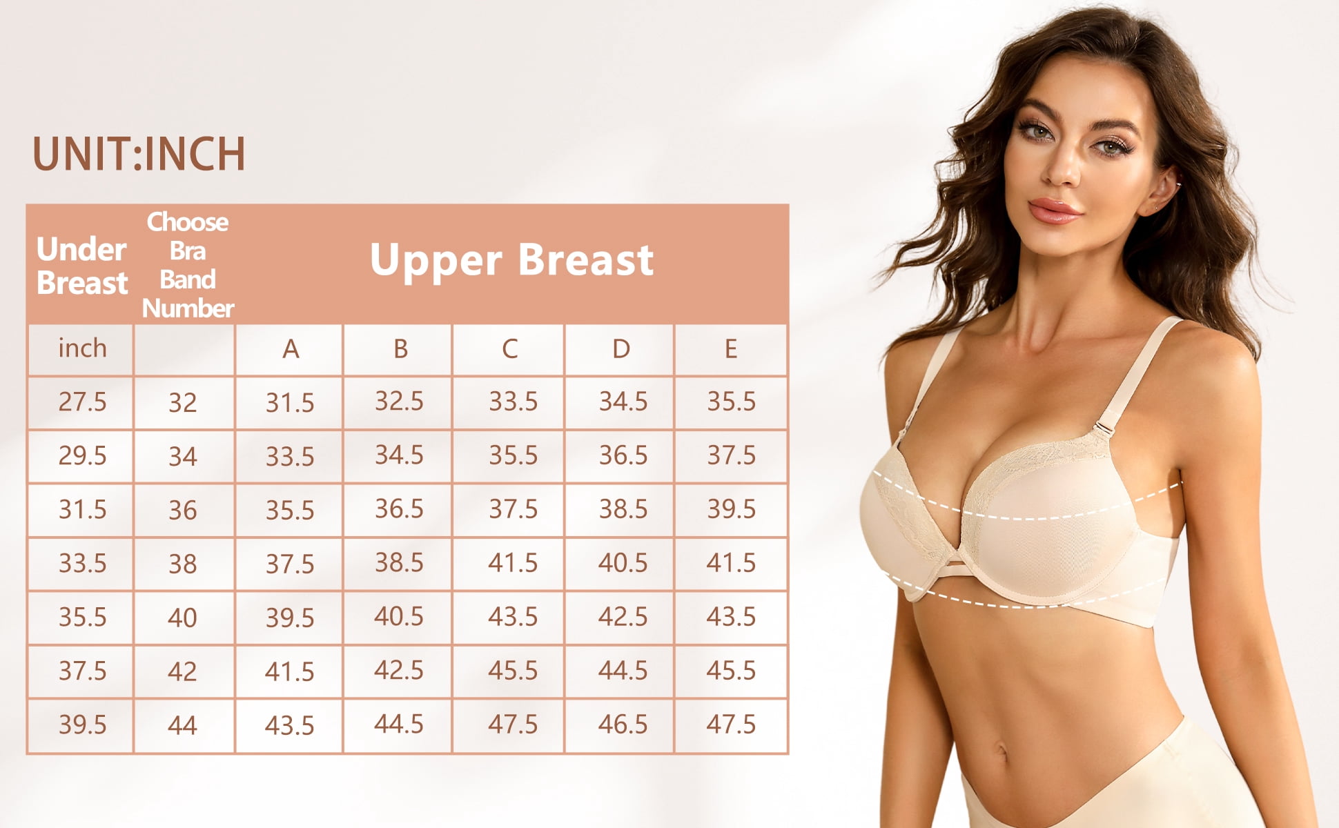 YANDW Push-up Padded Bras for Women Plunged Underwire Support Bra Add One Cups, Beige 36C
