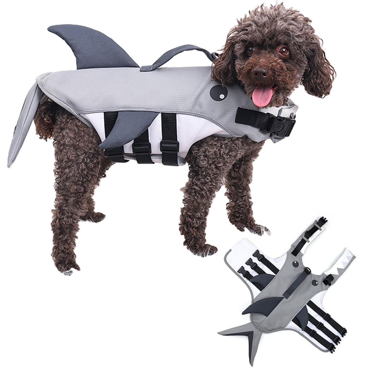 Dog Life Jacket Ripstop Shark Dog Safety Vest Adjustable Preserver