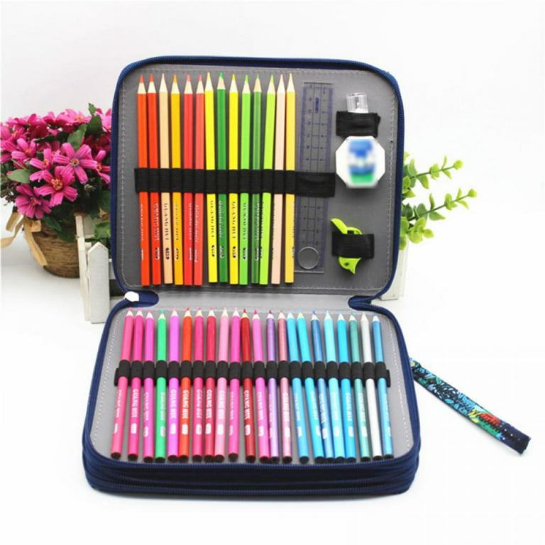 BTSKY Colored Pencil Case- 120 Slots Pencil Holder Pen Bag Large Capacity  Pencil Organizer with Handle Strap Handy Colored Pencil Box with Printing