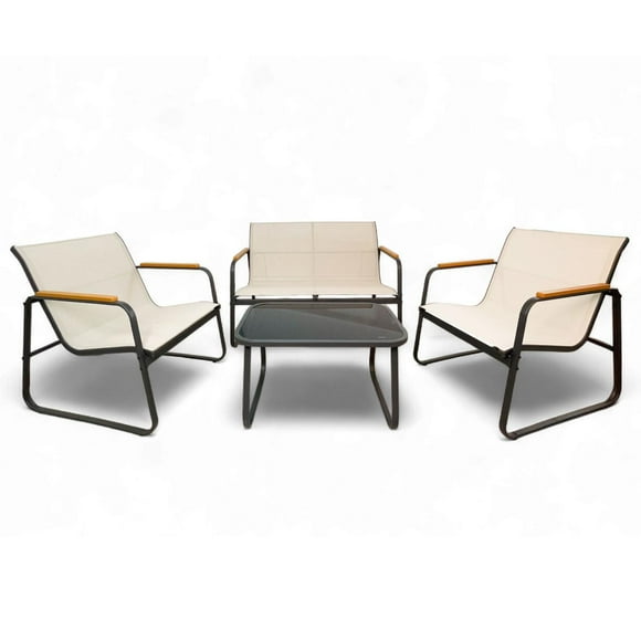 Juego de Sala de Jardin para Exteriores Textilene Madera beige Grande