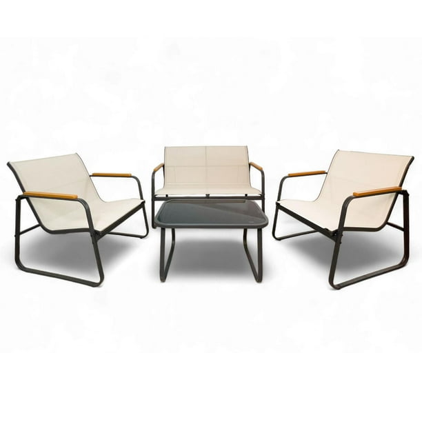 Juego de Sala de Jardin para Exteriores Textilene Madera beige Grande