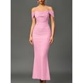 thumbnail image 4 of Off the Shoulder Maxi Long Dress Corset Ruched Bodycon Formal Wedding Guest Dresses for Women Pink M, 4 of 8
