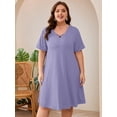 thumbnail image 6 of SHOWMALL Women's Plus Size Casual Dress with Pockets, Criss Cross V-Neck Soft Short Sleeve Sundress, Purple Gray 1X Cozy Comfort Loungewear for Daily Wear, 6 of 8
