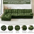 thumbnail image 3 of MIKIBAMA 138" Green L Shaped Chenille Modular Sectional Sofa Cloud Design Button Seat Cushions With Movable Ottomans Solid Wood Frame for Living Room,4-Seat, 3 of 9
