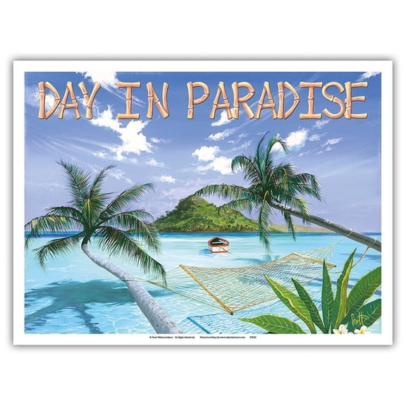 Day in Paradise - Caribbean Island Paradise - From an Original Color Painting by Scott Westmoreland - Master Art Print (Unframed) 9in x 12in