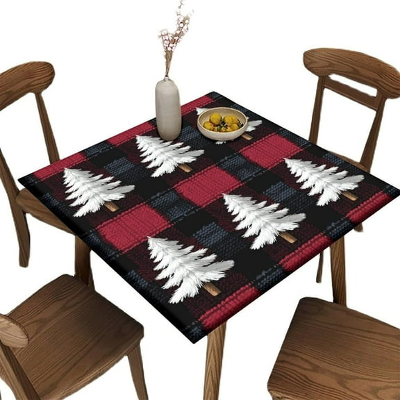Fitted Tablecloth for Card Table, Christmas Trees Pattern Printed on Stain Resistant Square Outdoor Table Cover, Use for Trade Show Booth Exhibition, Fit for 36" x 36" Square Tables