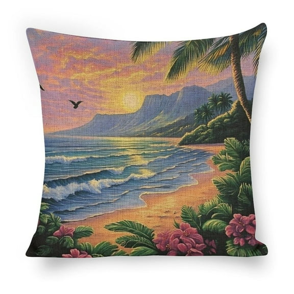 tropical beach sunset bird linen toss pillowcase decoration pillowcase gifting preferred 18x18 inch cushion cover sofa pillowcase sofa bedroom living room car