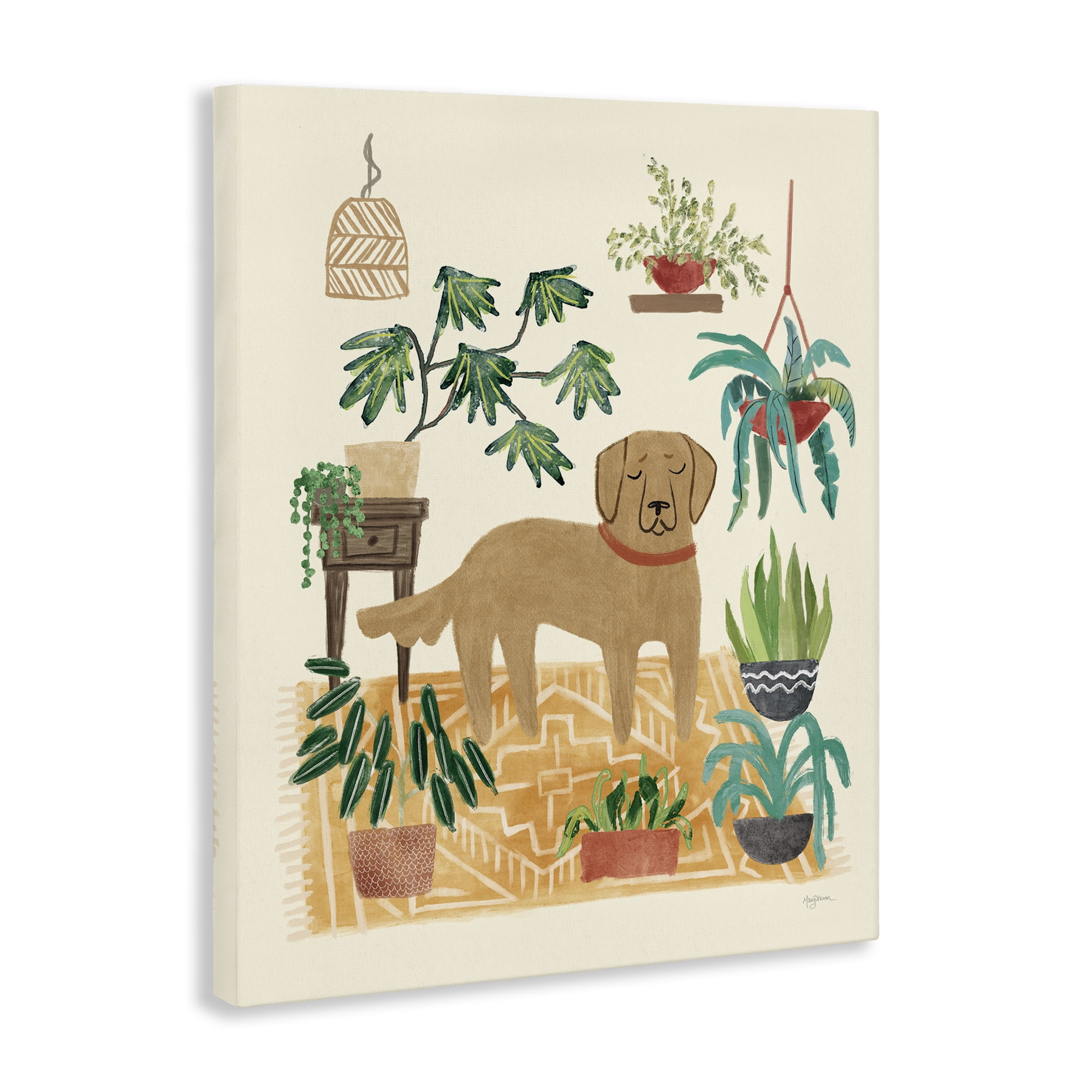 Stupell Industries Labrador with House Plants Animals & Insects Painting Gallery Wrapped Canvas Art Print Wall Art, 30 x 40